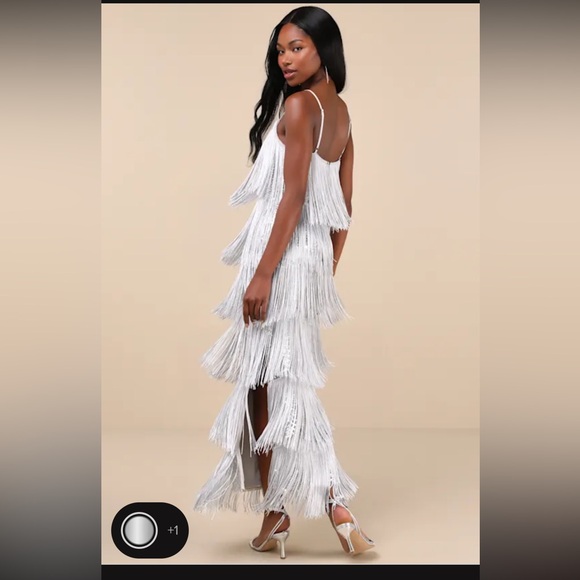 Lulu’s Get in the Groove Silver sequin Fringe bodycon maxi dress - worn once - Picture 3 of 9